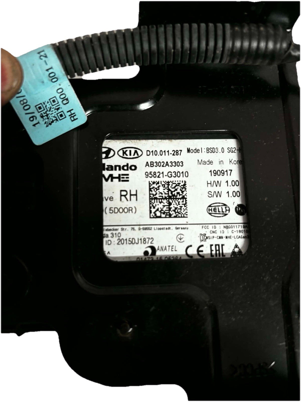 2019 Hyundai I30 SR Right Rear Blind Spot Module Part No-95821-G30101